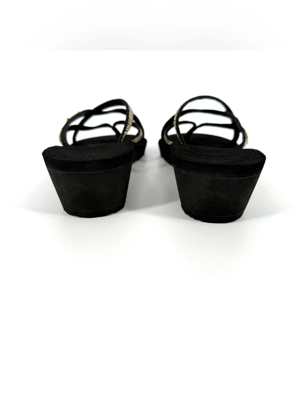Teva Mush Mandlyn Wedge Sandals Womens Size 8 Black Gold Silver Flip Flops
